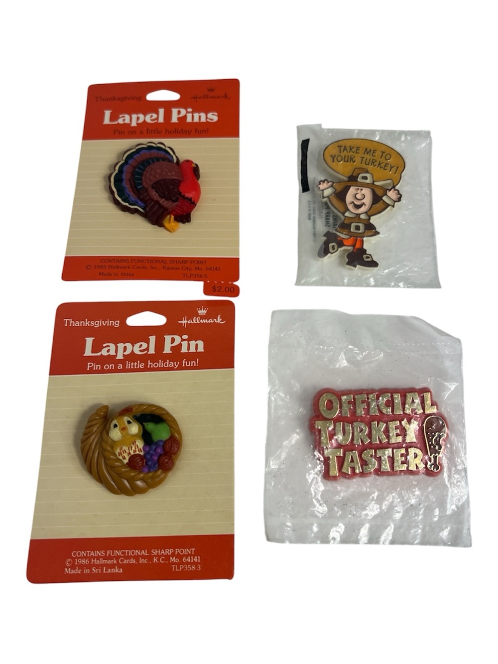 Hallmark Thanksgiving Theme Lapel Pins Vintage Lot of 4 NIP/New on Card